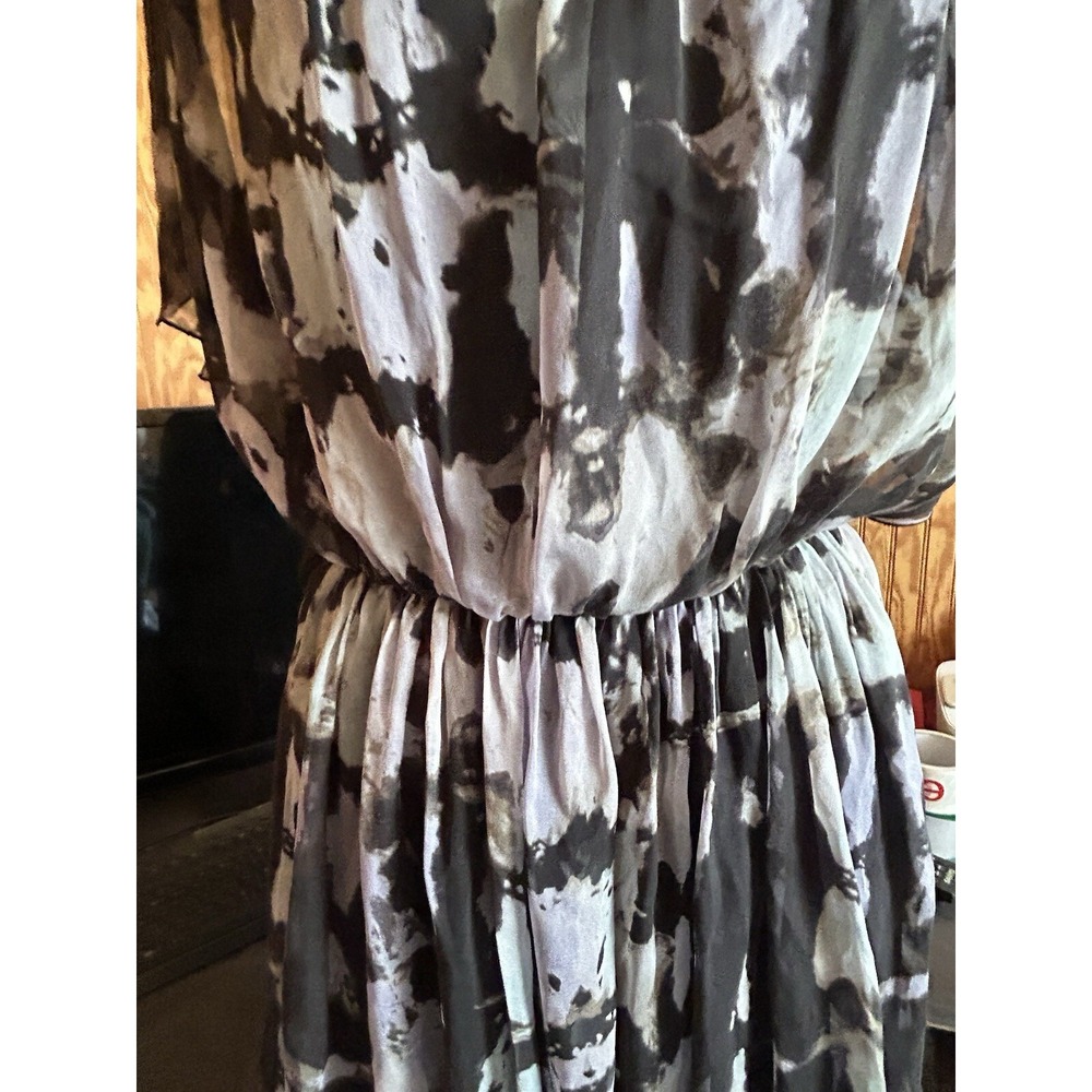 Akiko Silk Black Gray Fairy Goth Flowy Dress Size S Cinch‎ Waist Mini - Picture 4 of 9
